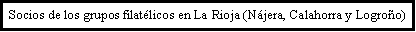 Cuadro de texto: Socios de los grupos filat�licos en La Rioja (N�jera, Calahorra y Logro�o)
